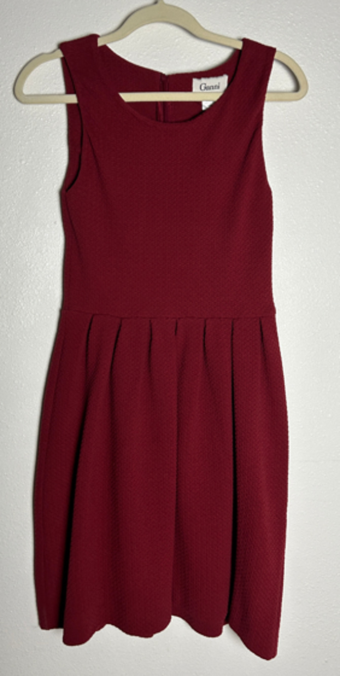 Anthropologie Ganni Red Textured Pleated Noon And Night Dress Sz XS